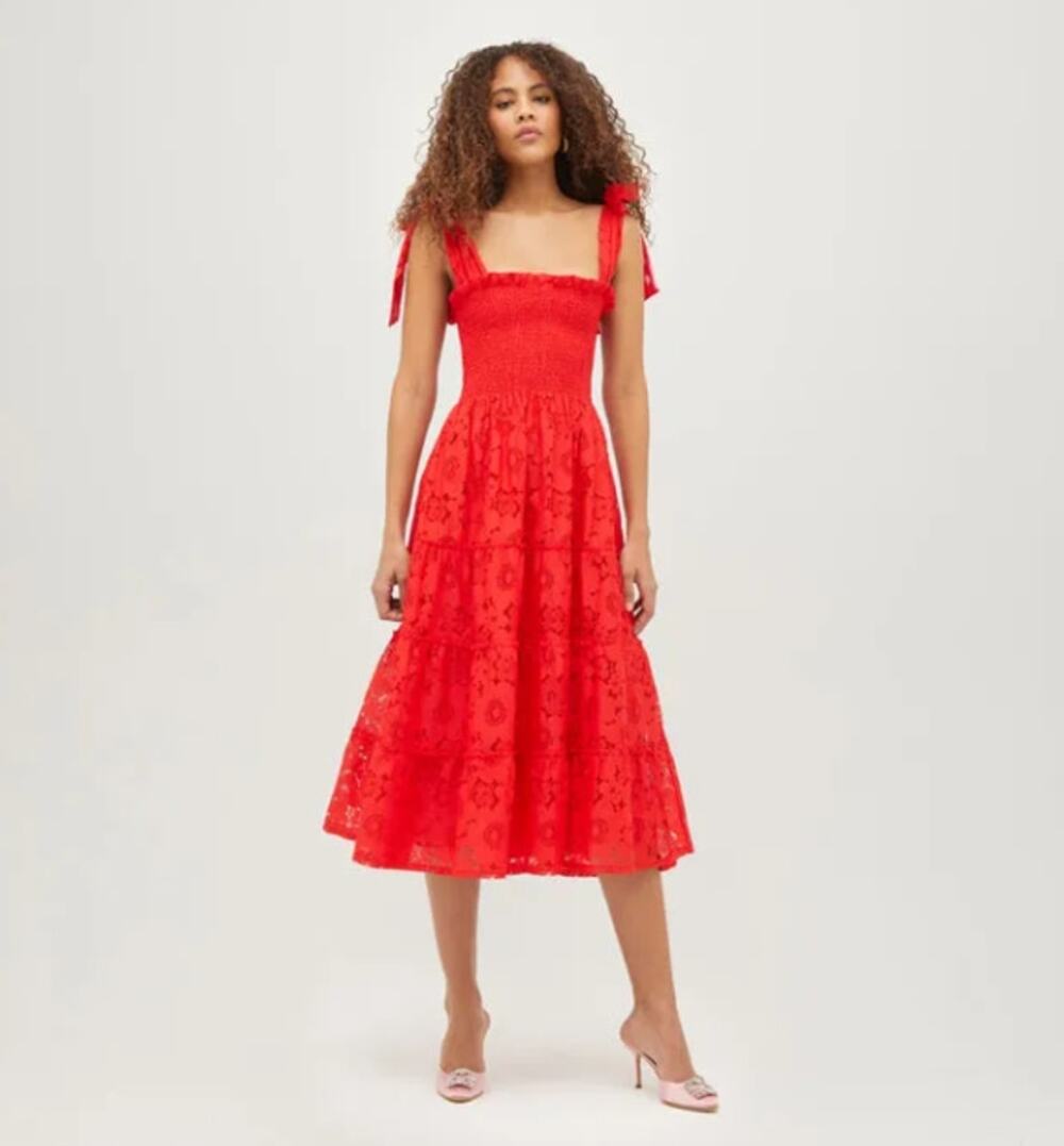 Hill House Home The Lace Ribbon Ellie Nap Dress Red Eyelet Collector's Edition M